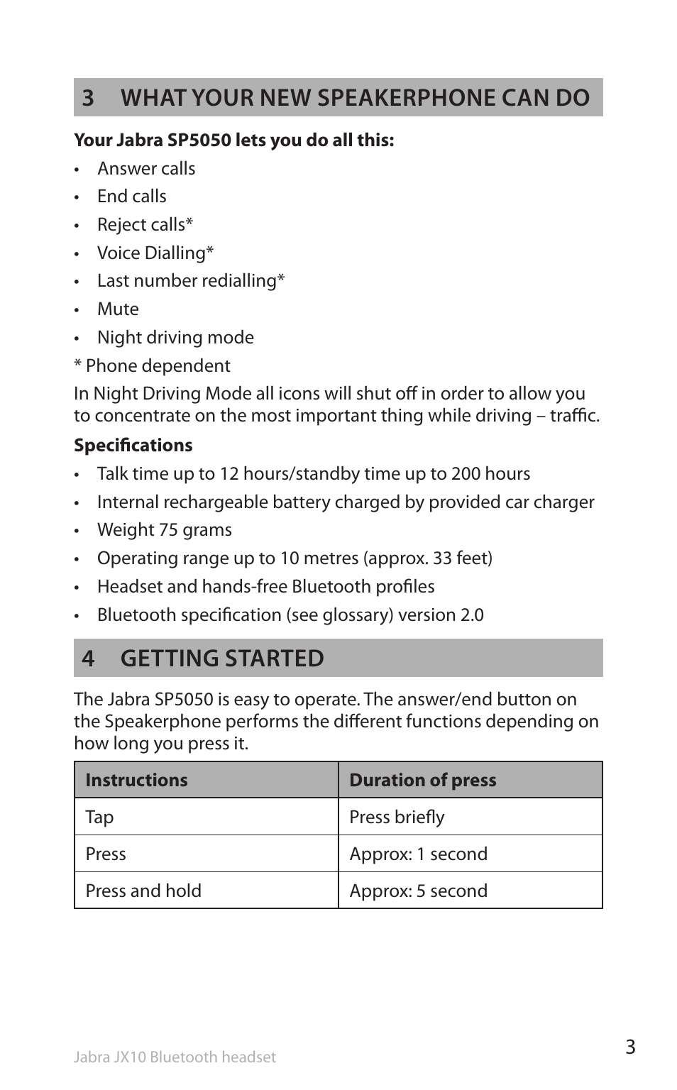 3 what your new speakerphone can do, 4 getting started | Lennox Hearth SP5050 User Manual | Page 5 / 221