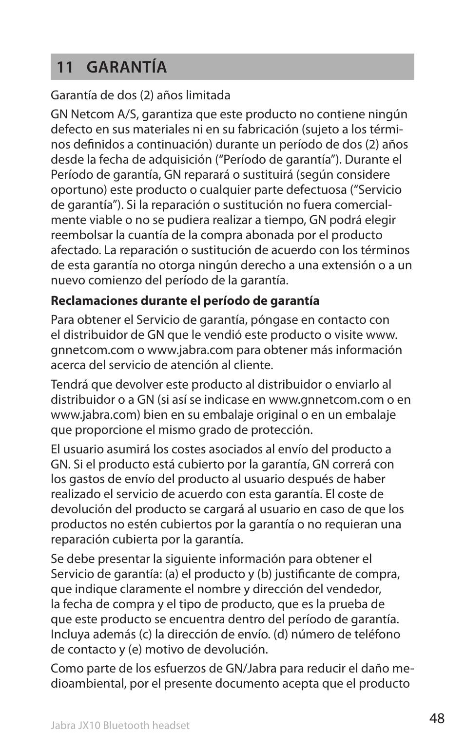 11 garantía | Lennox Hearth SP5050 User Manual | Page 50 / 221