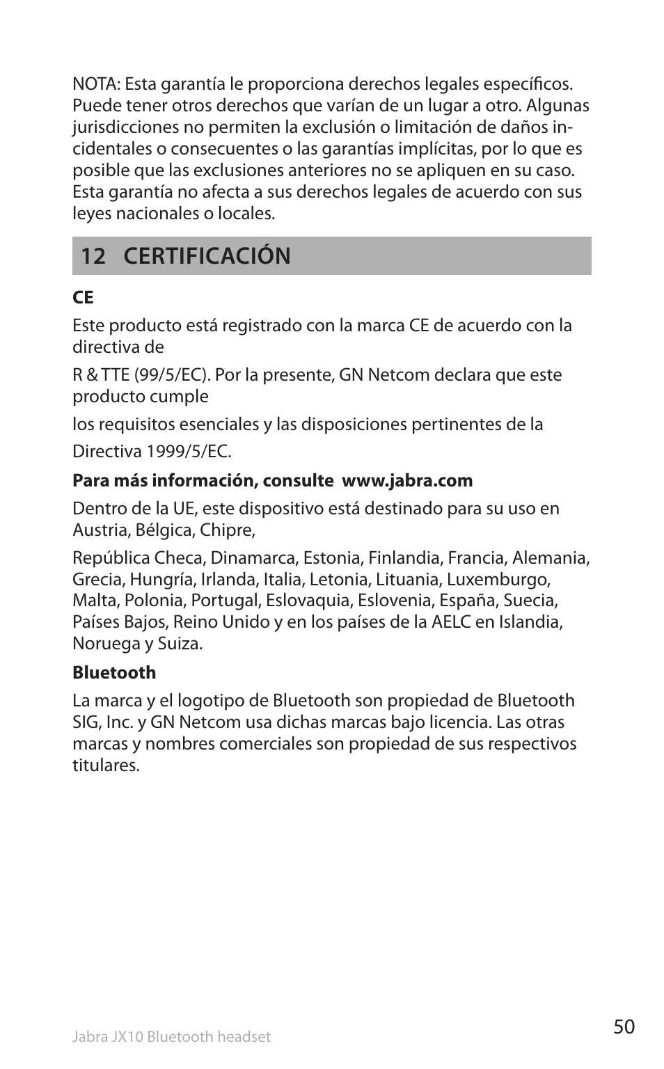 12 certificación | Lennox Hearth SP5050 User Manual | Page 52 / 221