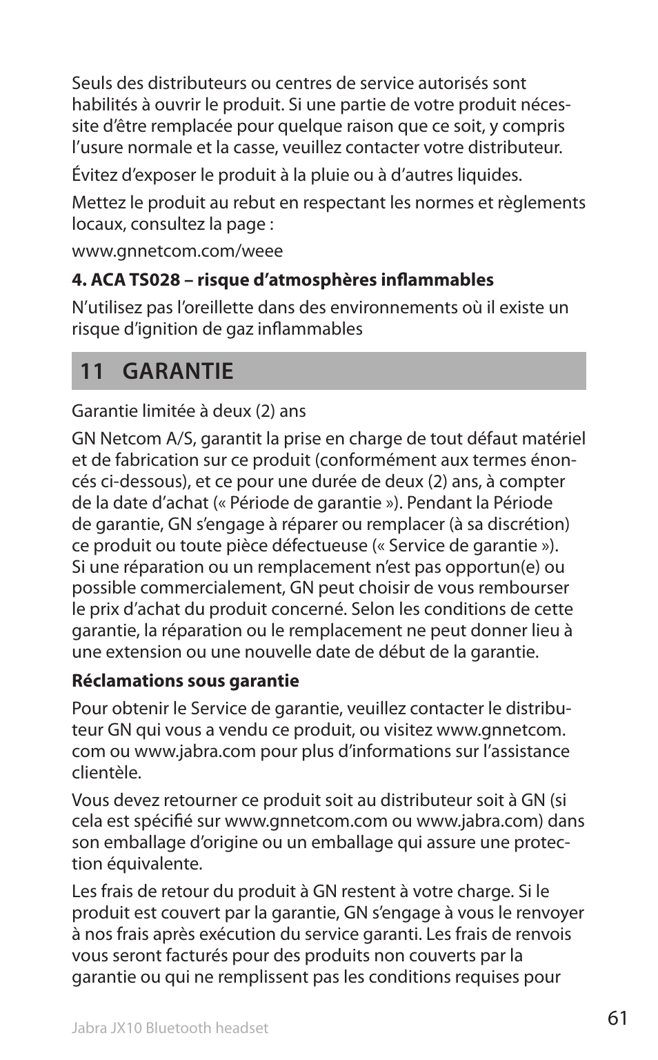 11 garantie | Lennox Hearth SP5050 User Manual | Page 63 / 221
