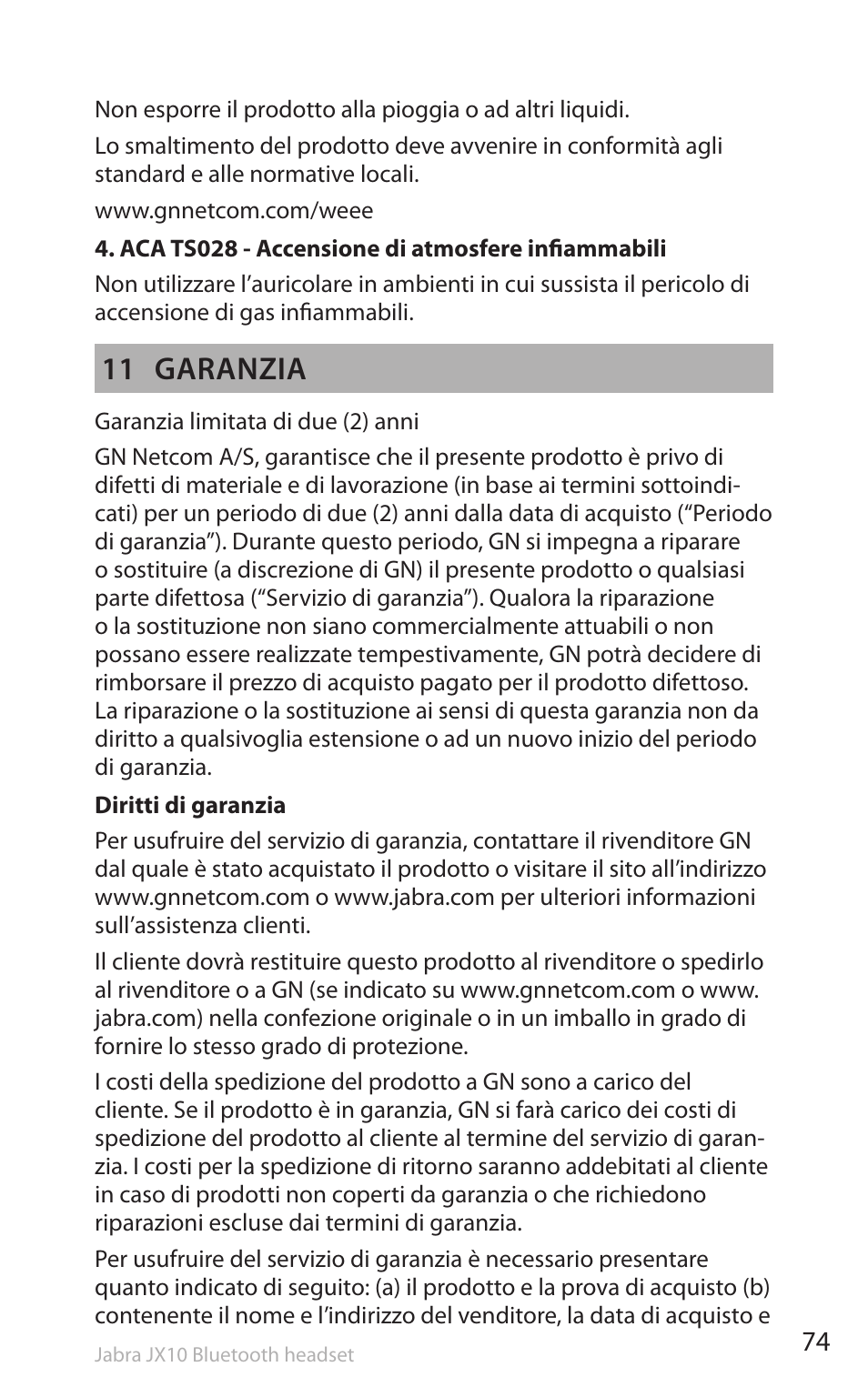 11 garanzia | Lennox Hearth SP5050 User Manual | Page 76 / 221