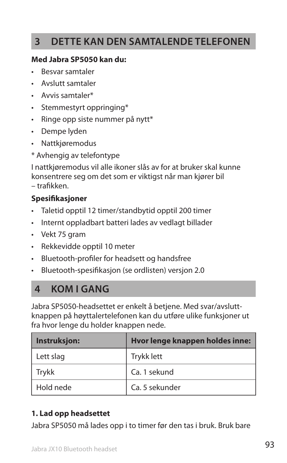 3 dette kan den samtalende telefonen, 4 kom i gang | Lennox Hearth SP5050 User Manual | Page 95 / 221