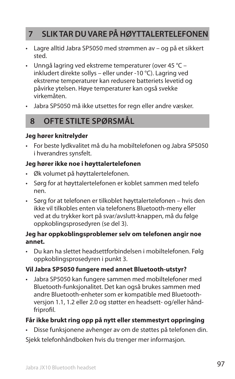 7 slik tar du vare på høyttalertelefonen, 8 ofte stilte spørsmål | Lennox Hearth SP5050 User Manual | Page 99 / 221