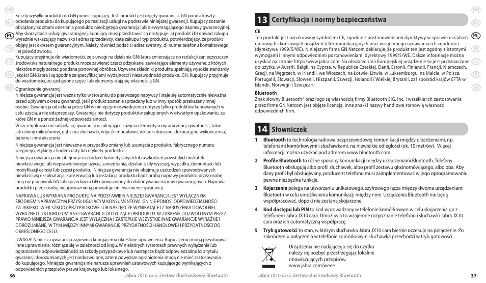 Certyfikacja i normy bezpieczeństwa, Słowniczek | Lennox Hearth JX10 CARA User Manual | Page 21 / 45