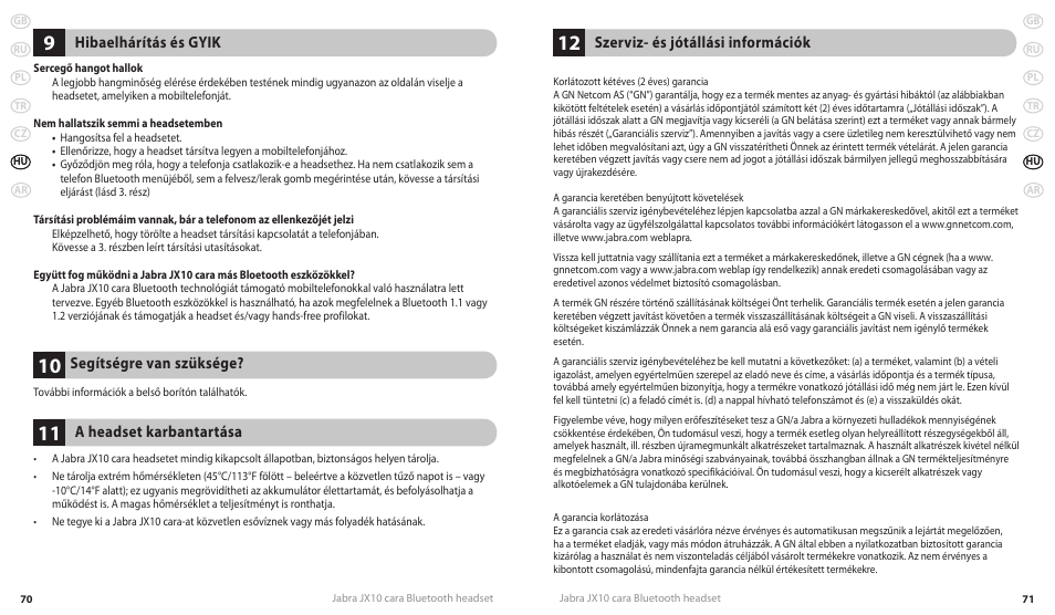 Hibaelhárítás és gyik, Segítségre van szüksége, A headset karbantartása | Szerviz- és jótállási információk | Lennox Hearth JX10 CARA User Manual | Page 38 / 45