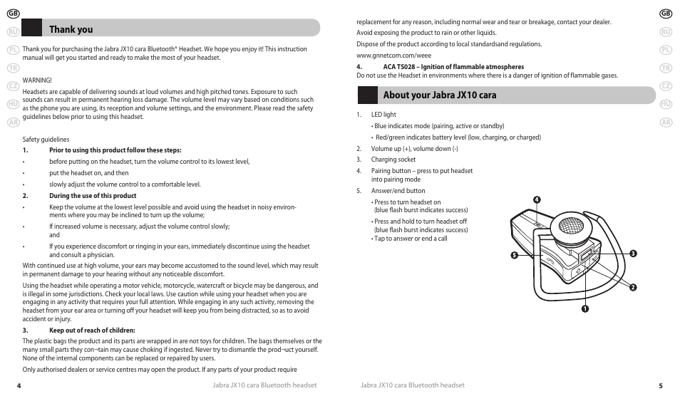 About your jabra jx10 cara | Lennox Hearth JX10 CARA User Manual | Page 5 / 45