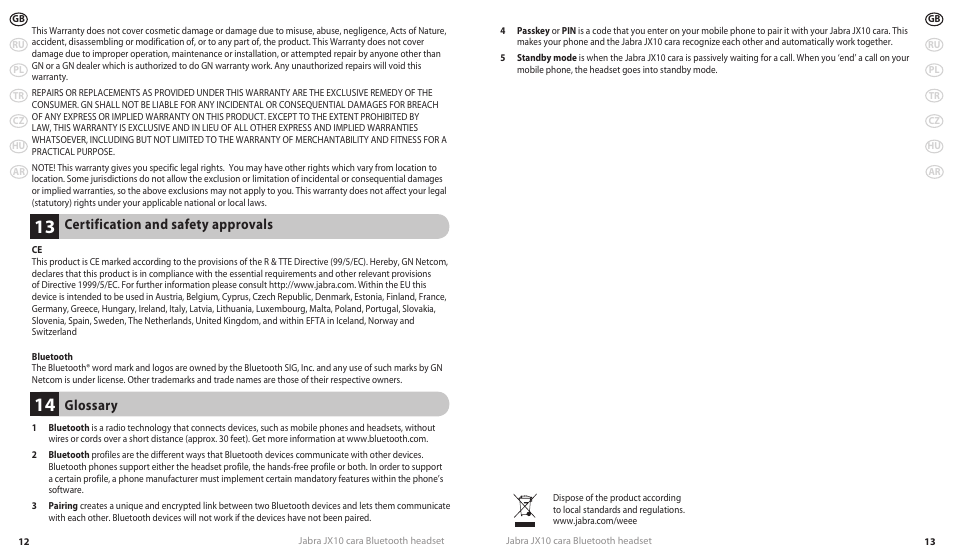 Glossary, Certification and safety approvals | Lennox Hearth JX10 CARA User Manual | Page 9 / 45