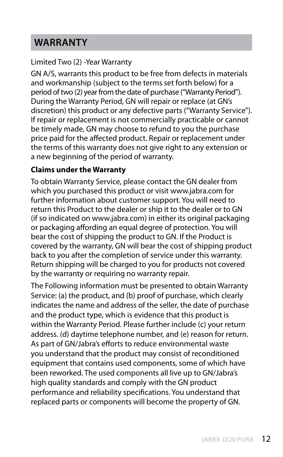 En g li sh, Warranty | Lennox Hearth PURA JX20 User Manual | Page 13 / 17