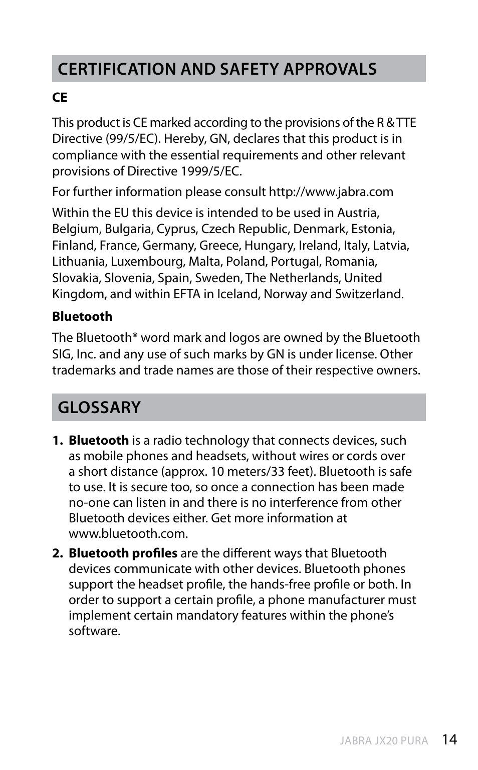 En g li sh, Certification and safety approvals, Glossary | Lennox Hearth PURA JX20 User Manual | Page 15 / 17