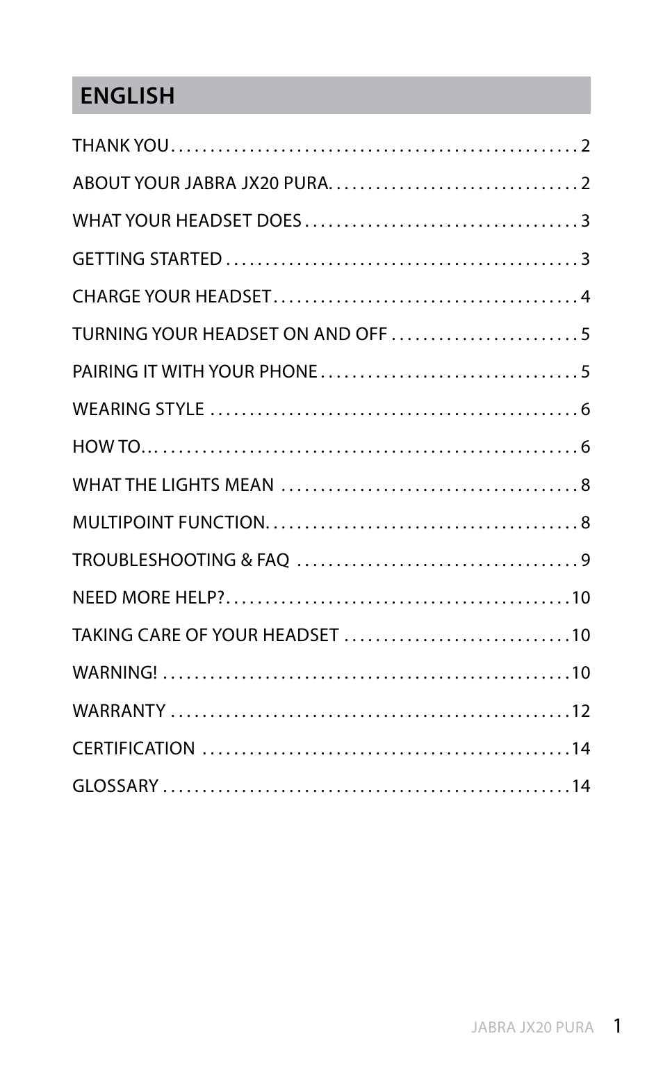 En g li sh, English | Lennox Hearth PURA JX20 User Manual | Page 2 / 17