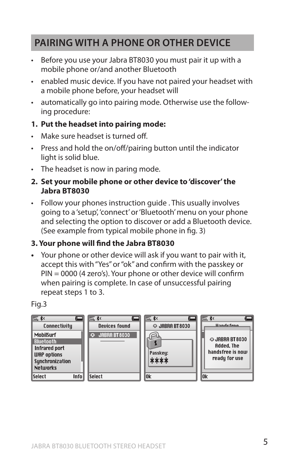 En g li sh, Pairing with a phone or other device | Lennox Hearth BT8030 User Manual | Page 5 / 14