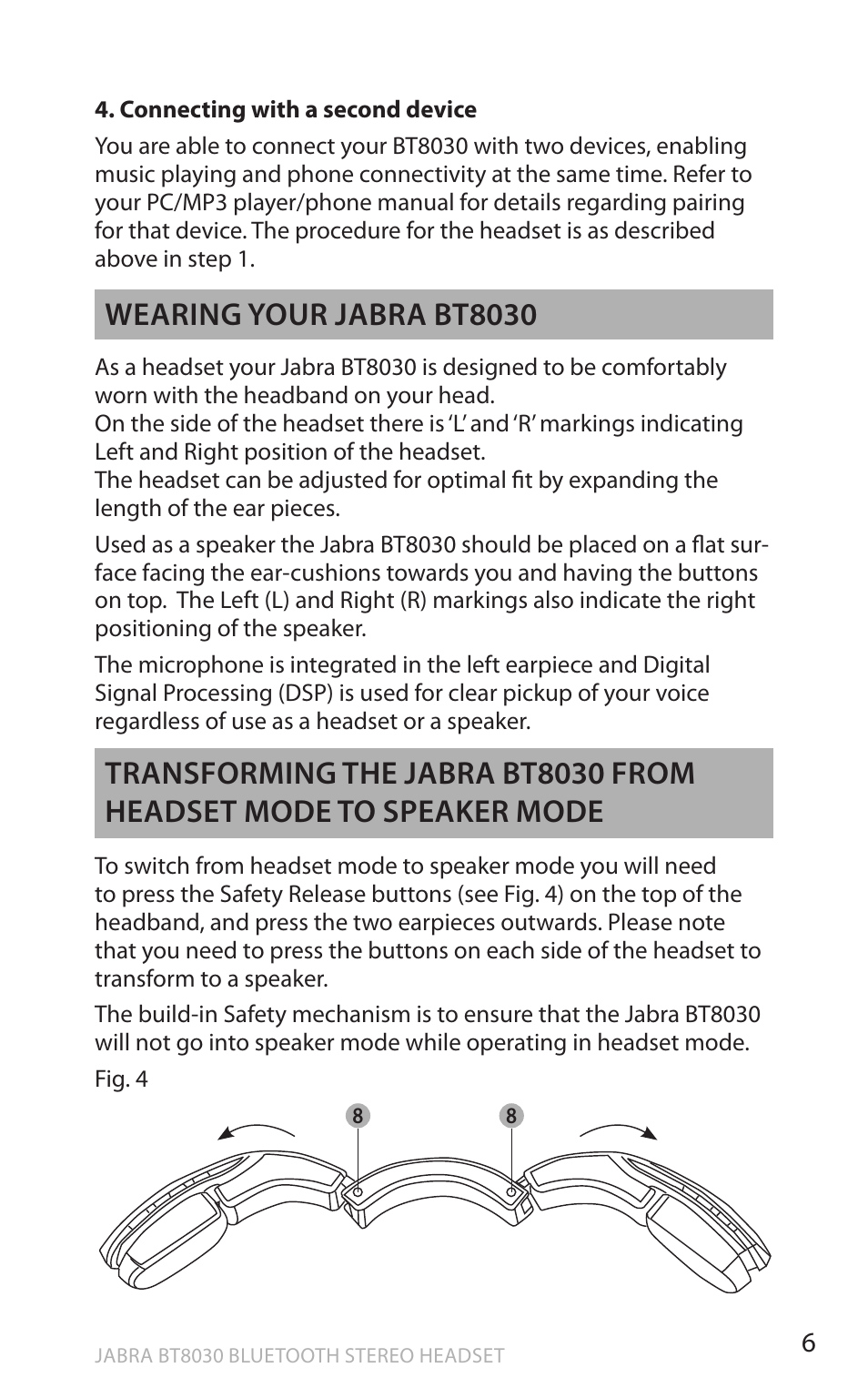 En g li sh, Wearing your jabra bt8030 | Lennox Hearth BT8030 User Manual | Page 6 / 14