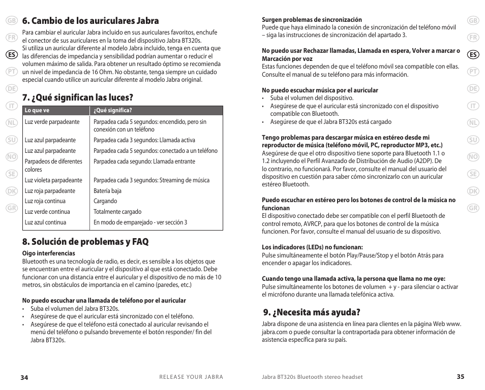 ¿necesita más ayuda, Cambio de los auriculares jabra | Lennox Hearth BT 320S User Manual | Page 20 / 76