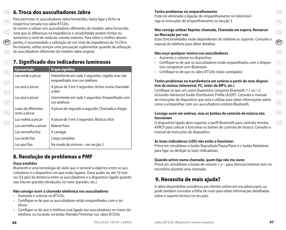 Troca dos auscultadores jabra, Necessita de mais ajuda | Lennox Hearth BT 320S User Manual | Page 26 / 76