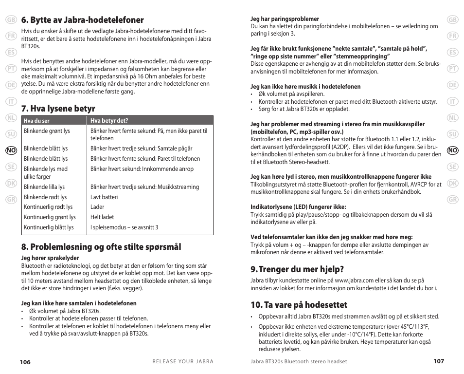 Bytte av jabra-hodetelefoner, Trenger du mer hjelp, Ta vare på hodesettet | Lennox Hearth BT 320S User Manual | Page 56 / 76