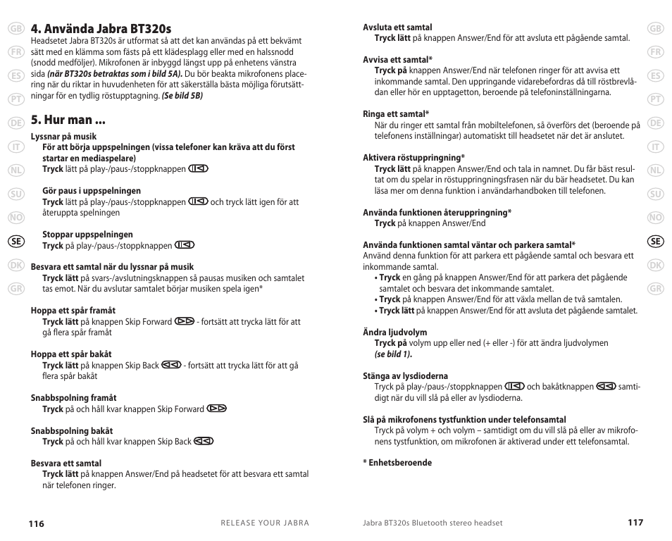 Använda jabra bt320s, Hur man | Lennox Hearth BT 320S User Manual | Page 61 / 76