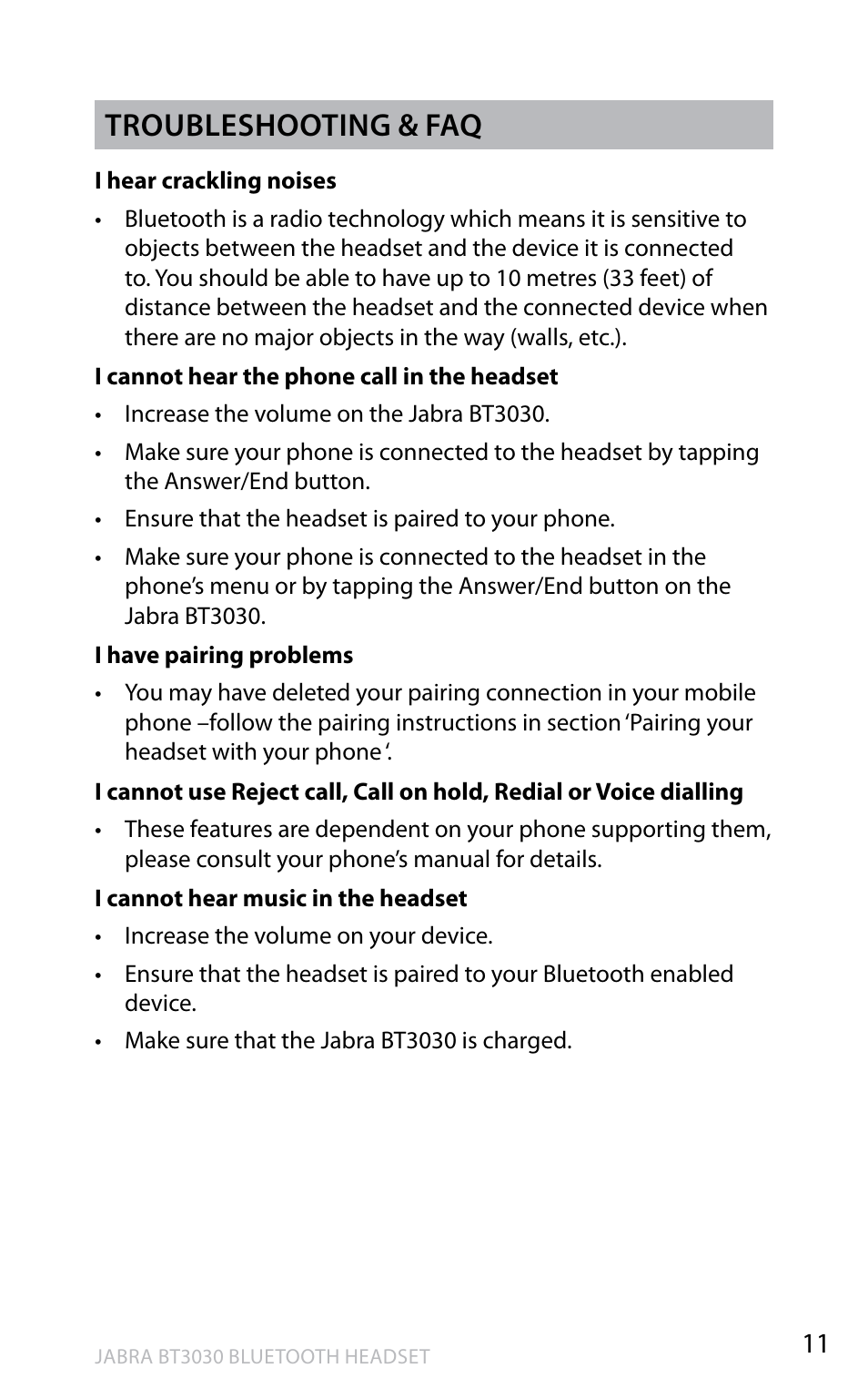 En g li sh, Troubleshooting & faq | Lennox Hearth BT3030 User Manual | Page 12 / 19