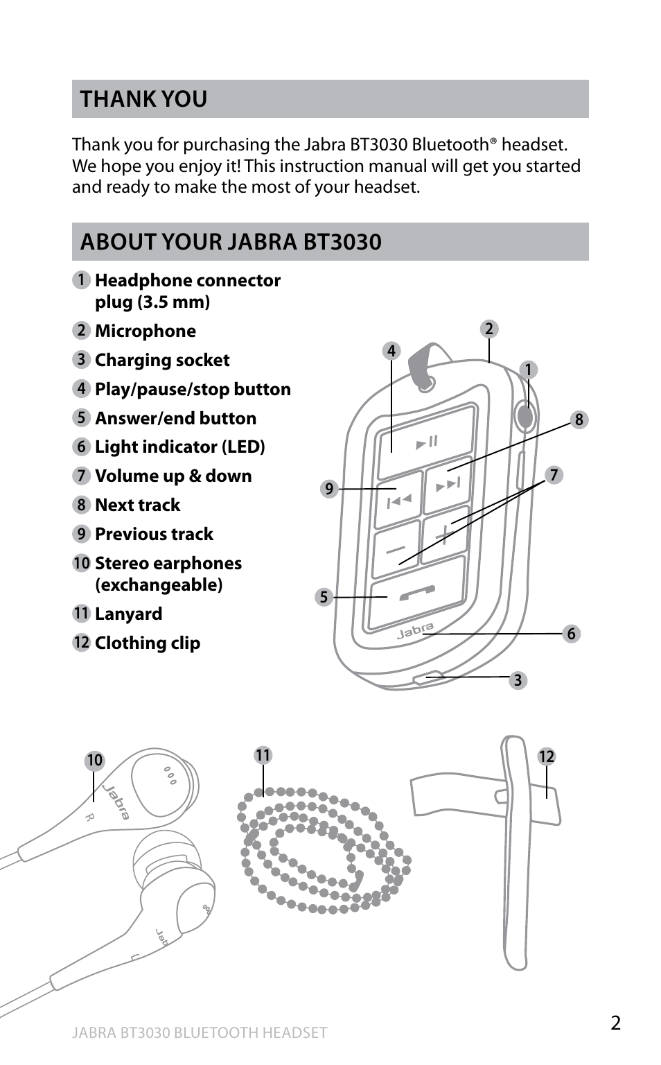 En g li sh, About your jabra bt3030 | Lennox Hearth BT3030 User Manual | Page 3 / 19