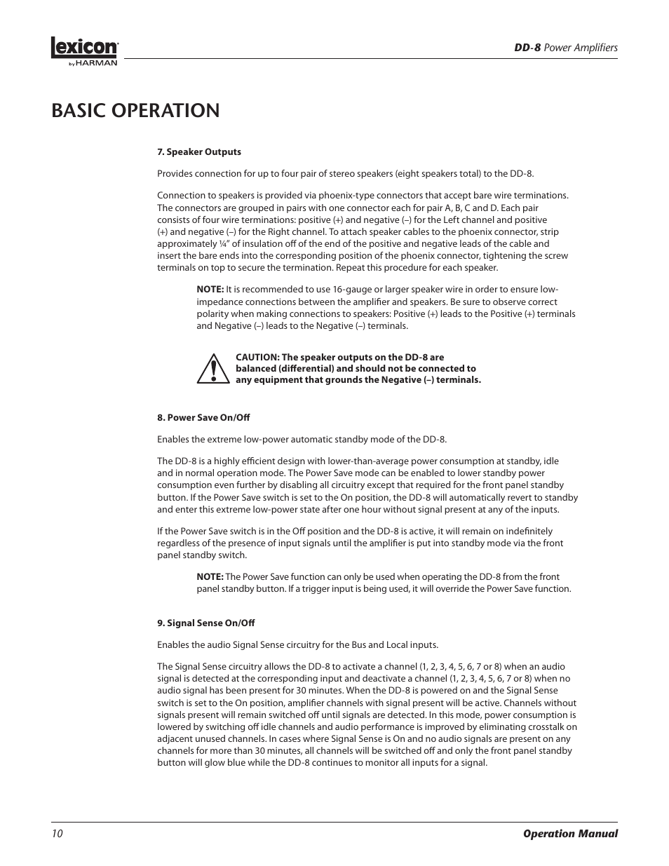Basic operation | Lexicon Power Amplifiers DD-8 User Manual | Page 10 / 16