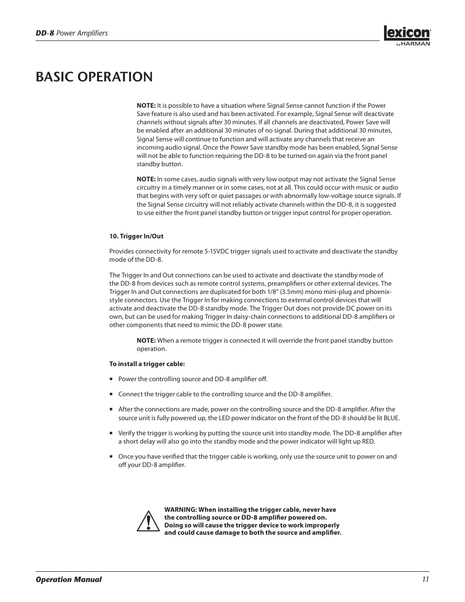 Basic operation | Lexicon Power Amplifiers DD-8 User Manual | Page 11 / 16