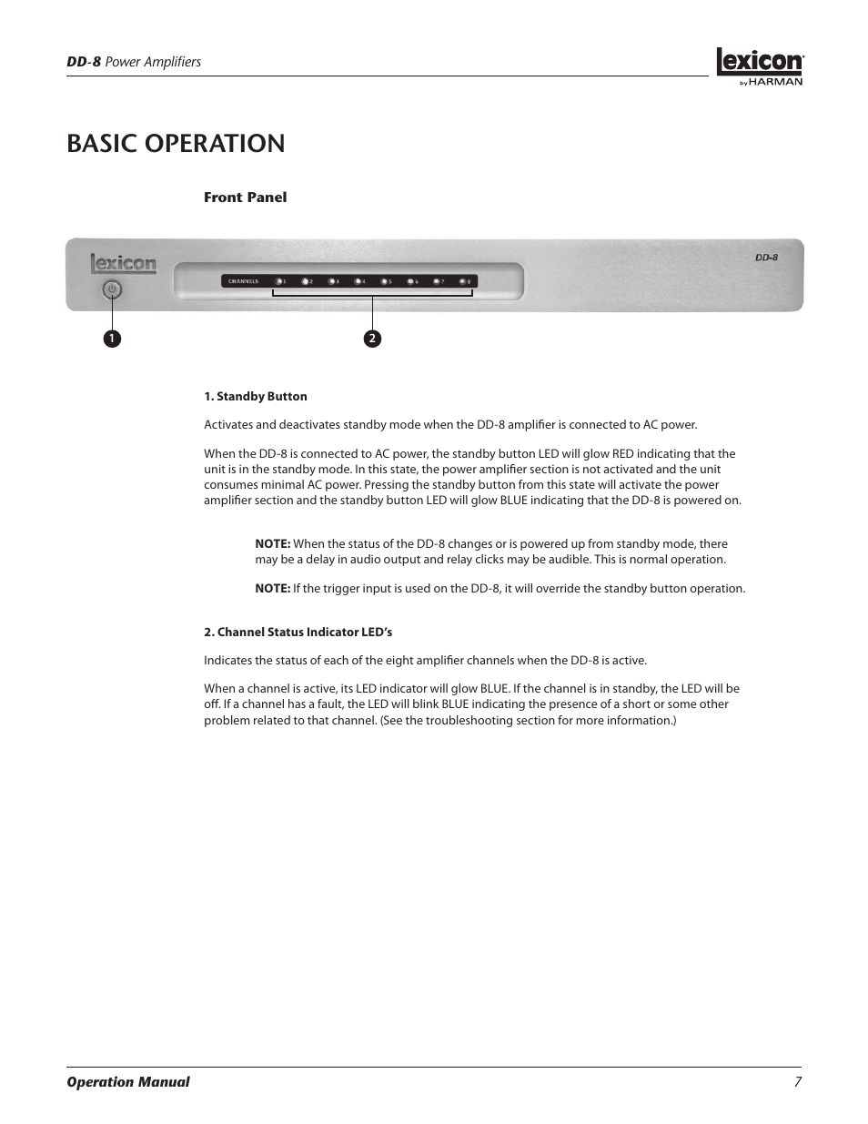 Basic operation | Lexicon Power Amplifiers DD-8 User Manual | Page 7 / 16
