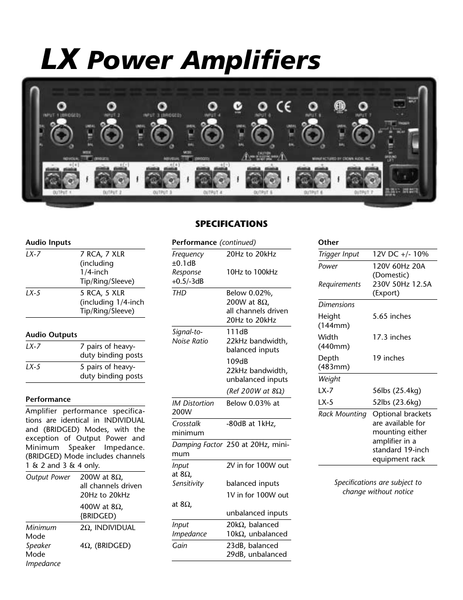 Power amplifiers | Lexicon LX-5 User Manual | Page 2 / 2
