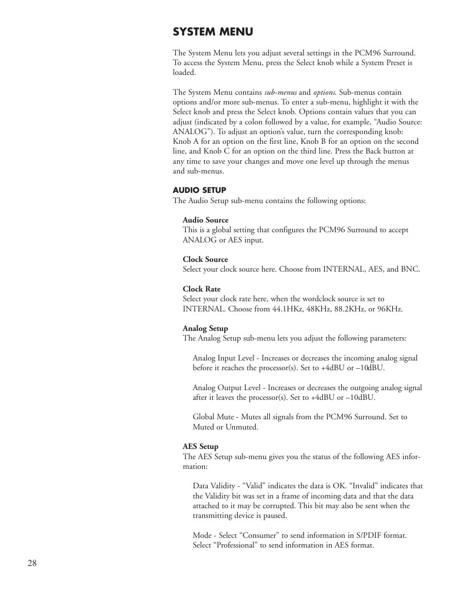 System menu | Lexicon PCM96 User Manual | Page 34 / 64