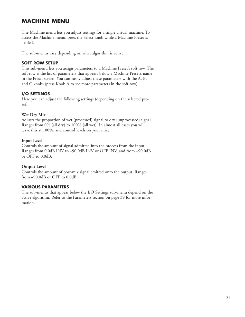 Machine menu | Lexicon PCM96 User Manual | Page 37 / 64