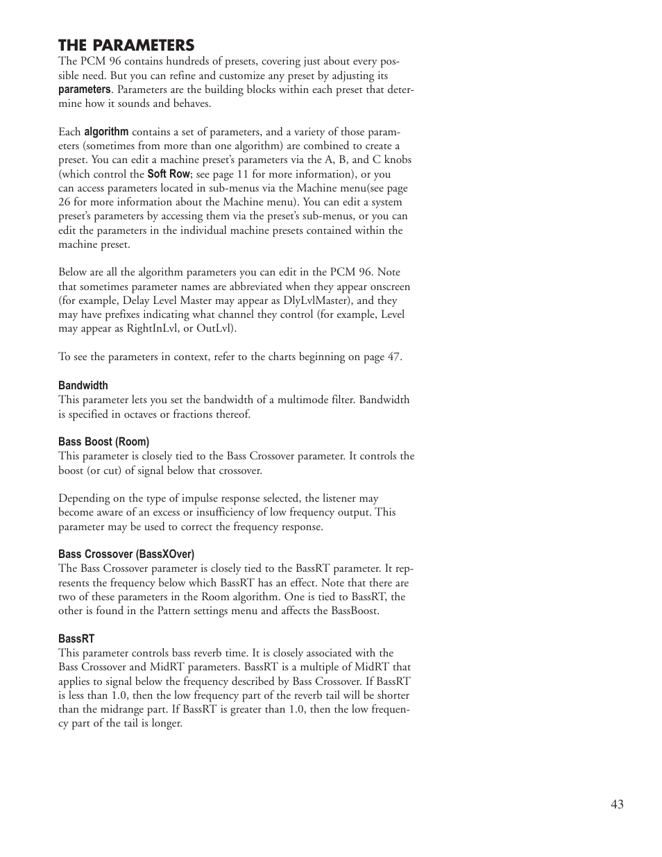 The parameters | Lexicon PCM96 User Manual | Page 49 / 64