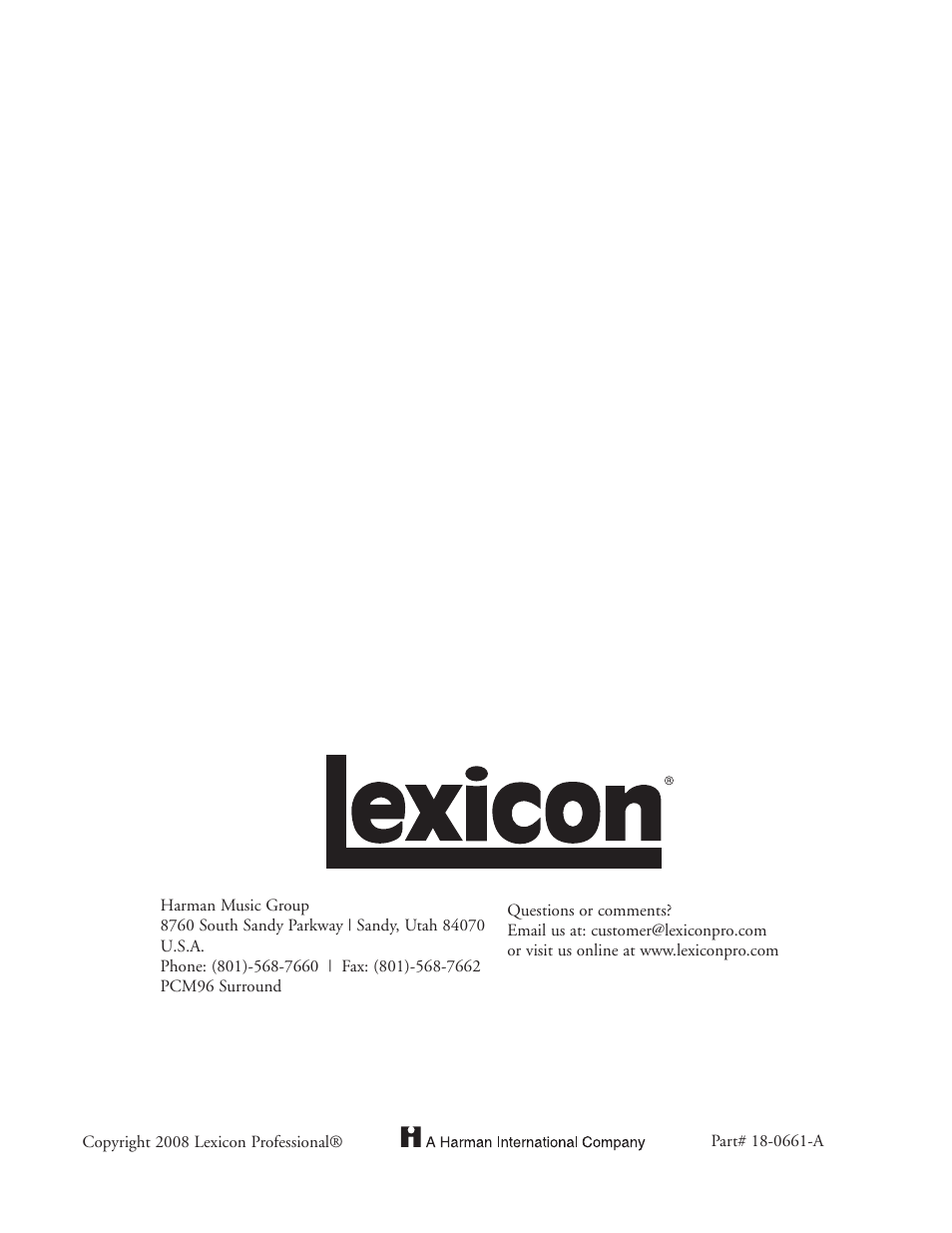 Lexicon PCM96 User Manual | Page 64 / 64