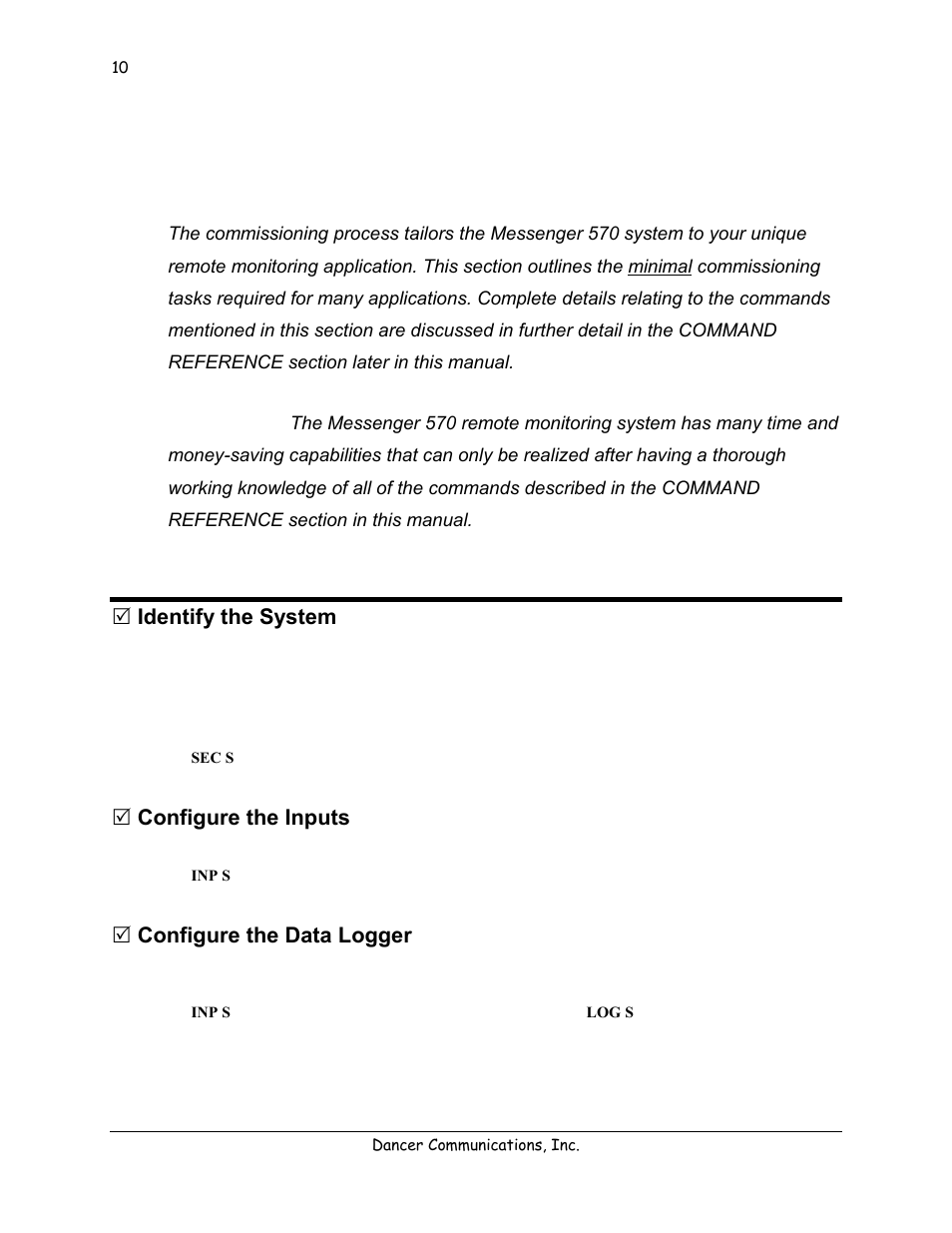 Commissioning checklist, Identify the system, Configure the inputs | Configure the data logger | Lexicon 570 User Manual | Page 15 / 70