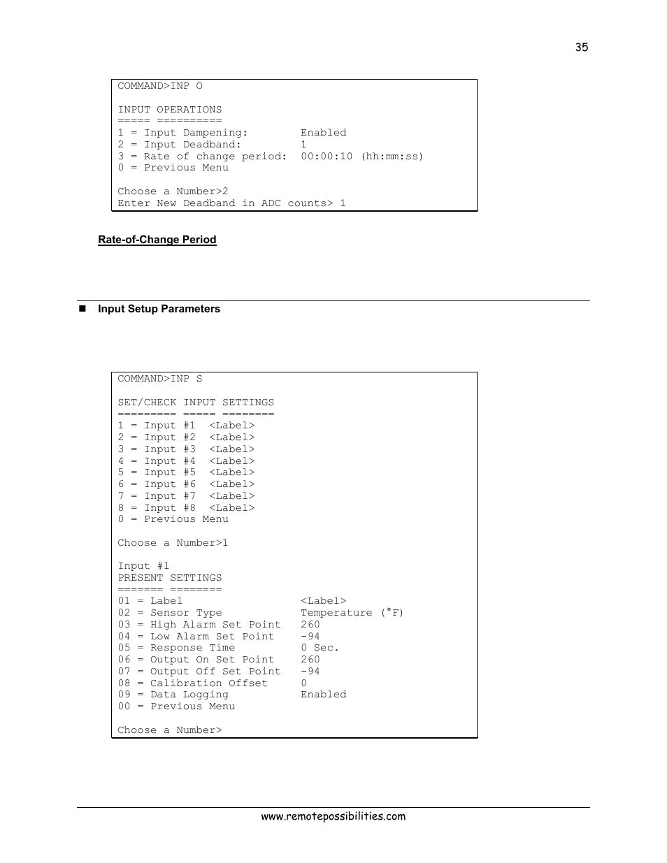 Rate-of-change period, Input setup parameters | Lexicon 570 User Manual | Page 40 / 70