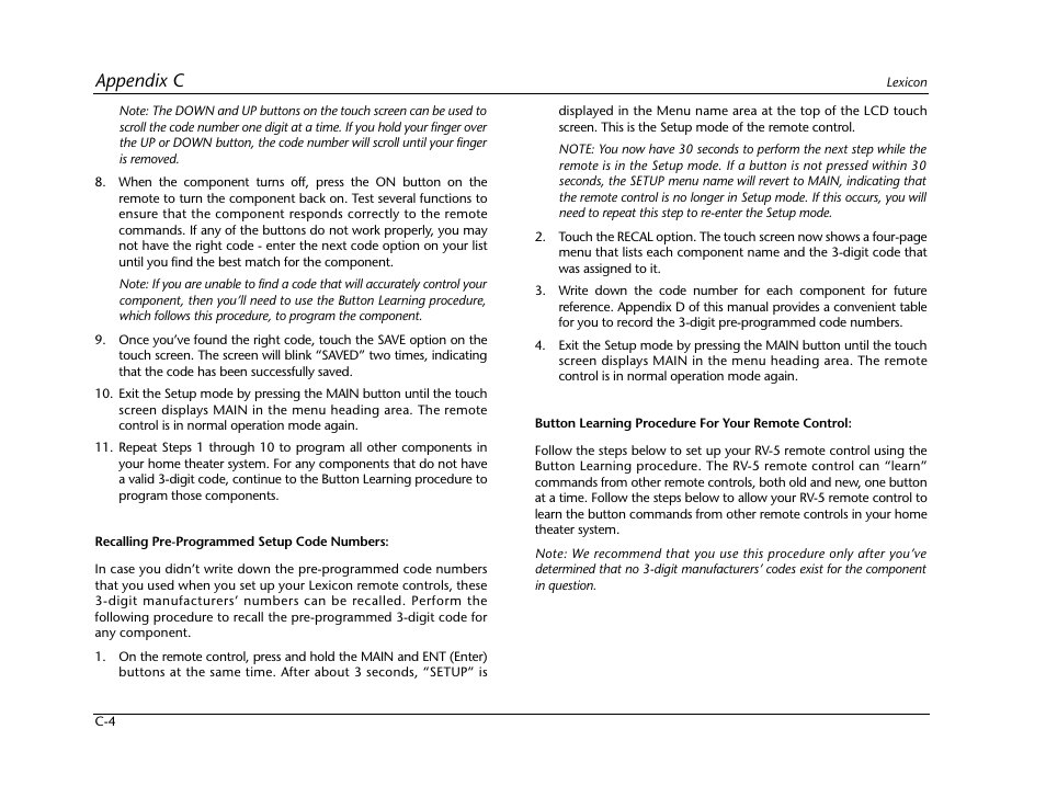 Appendix c | Lexicon RV-5 User Manual | Page 100 / 136