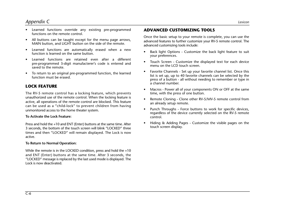 Appendix c | Lexicon RV-5 User Manual | Page 102 / 136