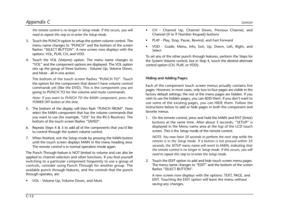 Appendix c | Lexicon RV-5 User Manual | Page 108 / 136