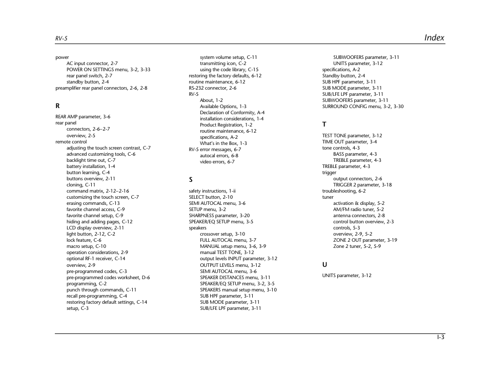 Index | Lexicon RV-5 User Manual | Page 133 / 136