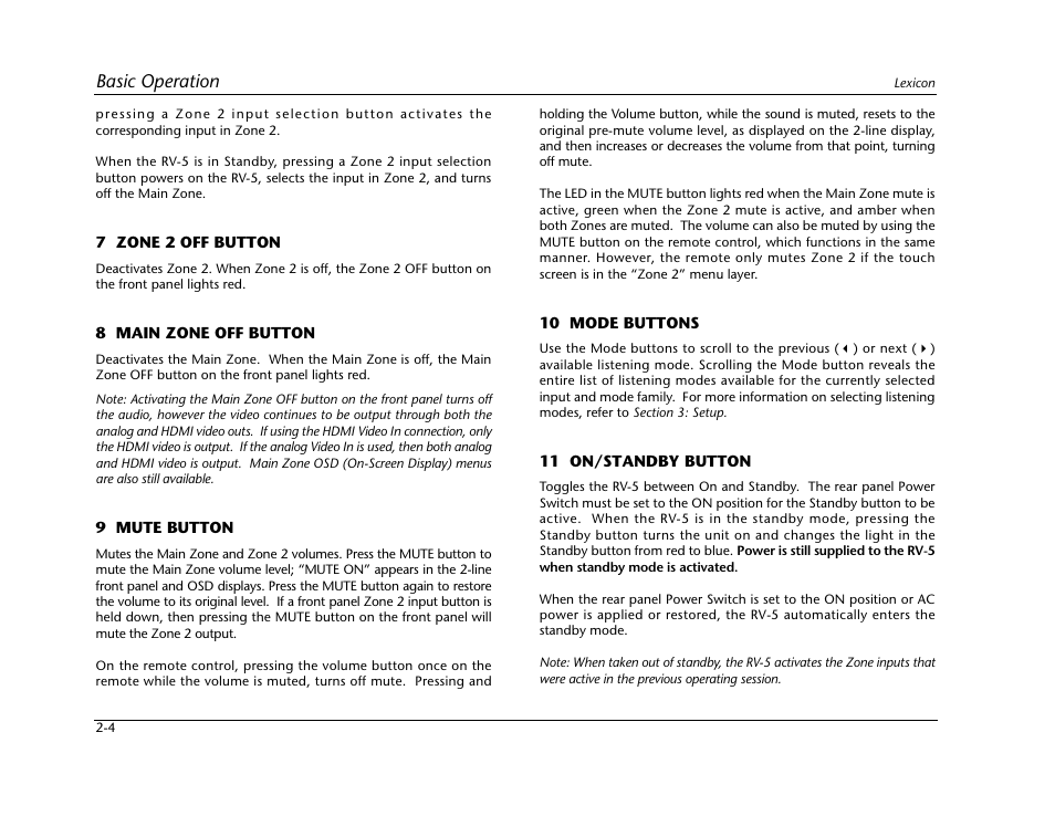 Basic operation | Lexicon RV-5 User Manual | Page 14 / 136