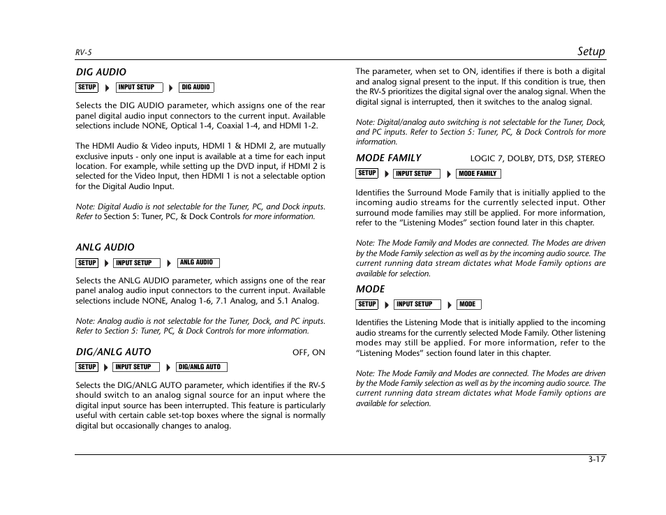 Setup | Lexicon RV-5 User Manual | Page 43 / 136