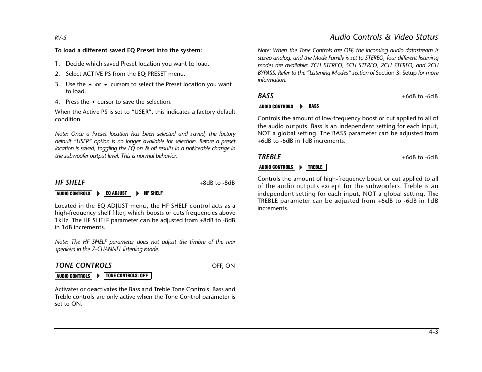 Audio controls & video status | Lexicon RV-5 User Manual | Page 63 / 136