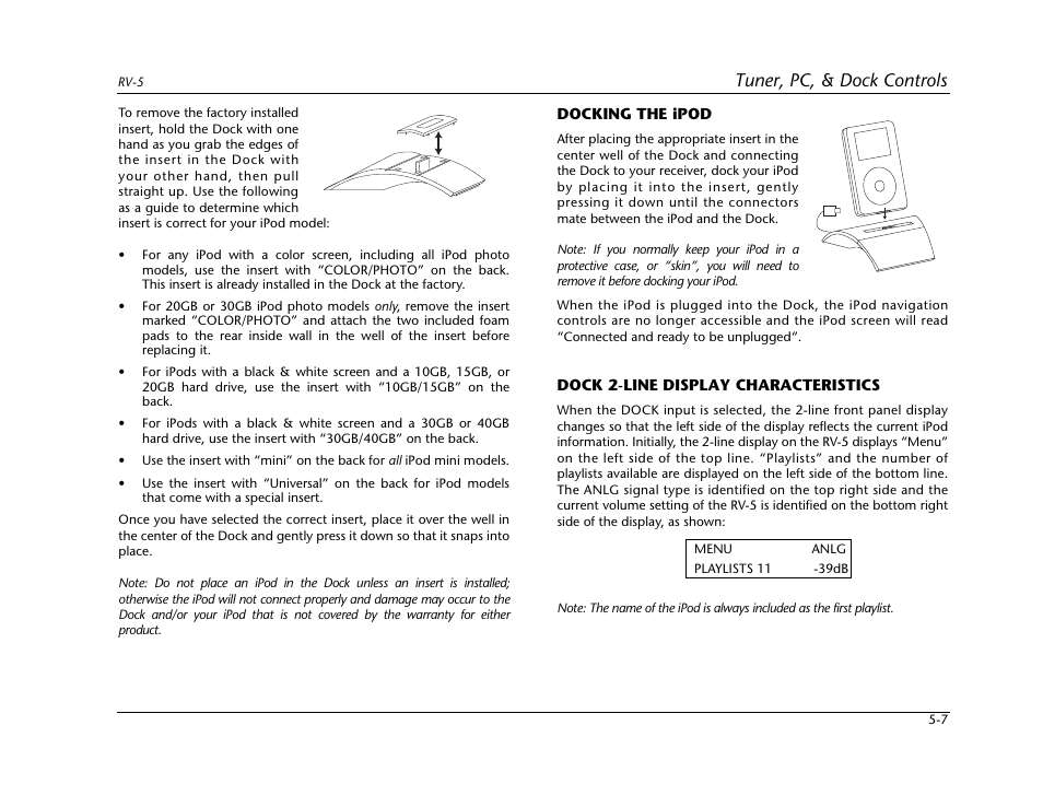 Tuner, pc, & dock controls | Lexicon RV-5 User Manual | Page 71 / 136