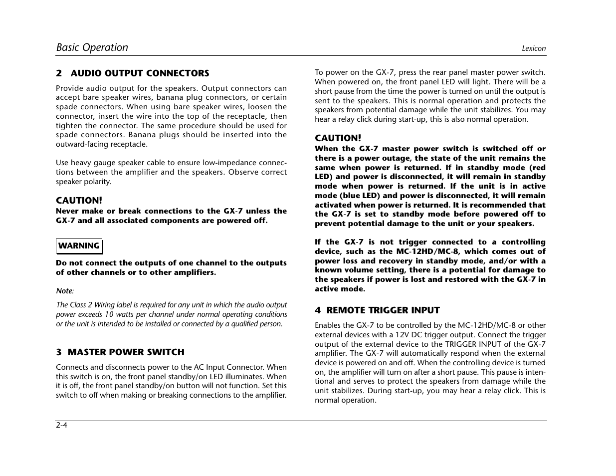 Basic operation | Lexicon Power Amplifer GX-7 User Manual | Page 14 / 24