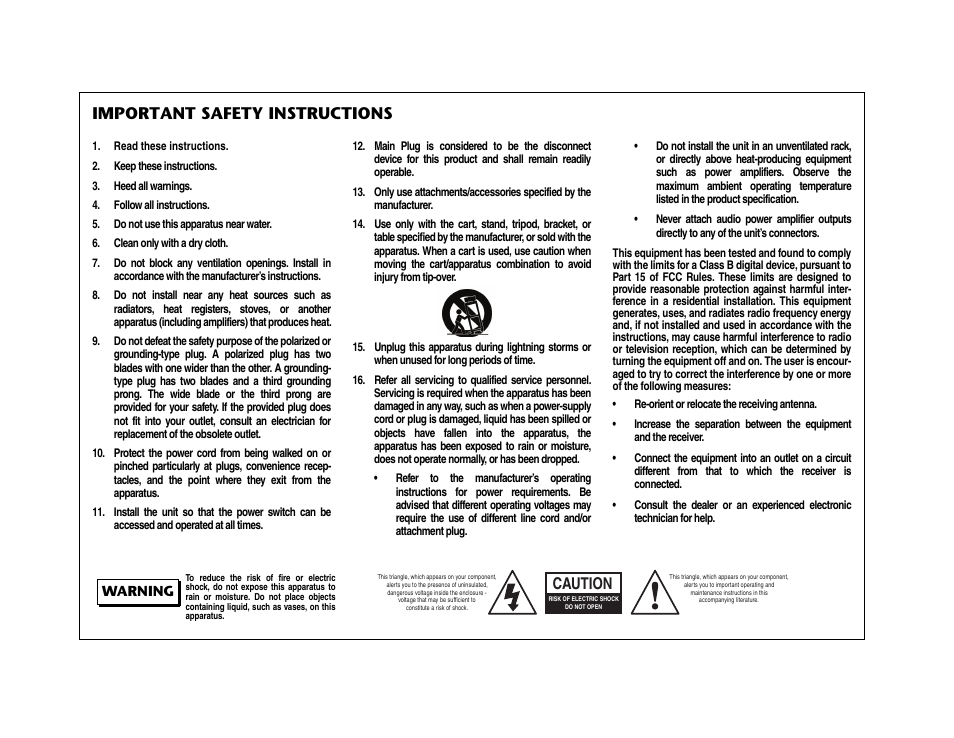 Important safety instructions, Caution, Warning | Lexicon Power Amplifer GX-7 User Manual | Page 2 / 24