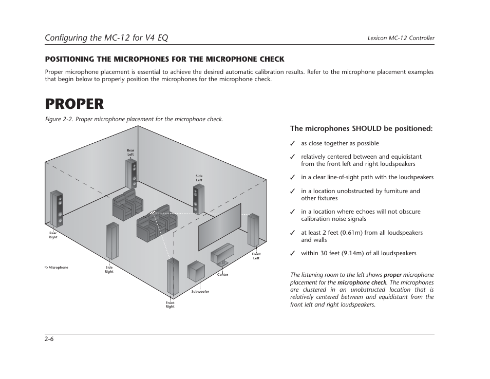 Proper, Configuring the mc-12 for v4 eq, The microphones should be positioned | Lexicon Controller Version 4 EQ MC-12 User Manual | Page 20 / 42