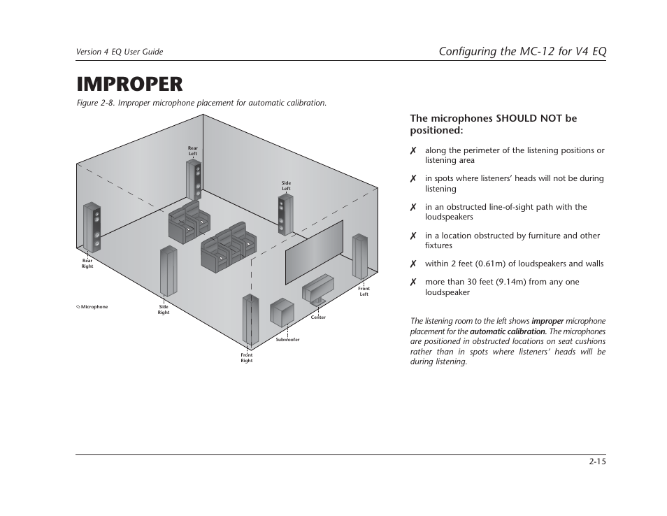 Improper, Configuring the mc-12 for v4 eq, The microphones should not be positioned | Lexicon Controller Version 4 EQ MC-12 User Manual | Page 29 / 42