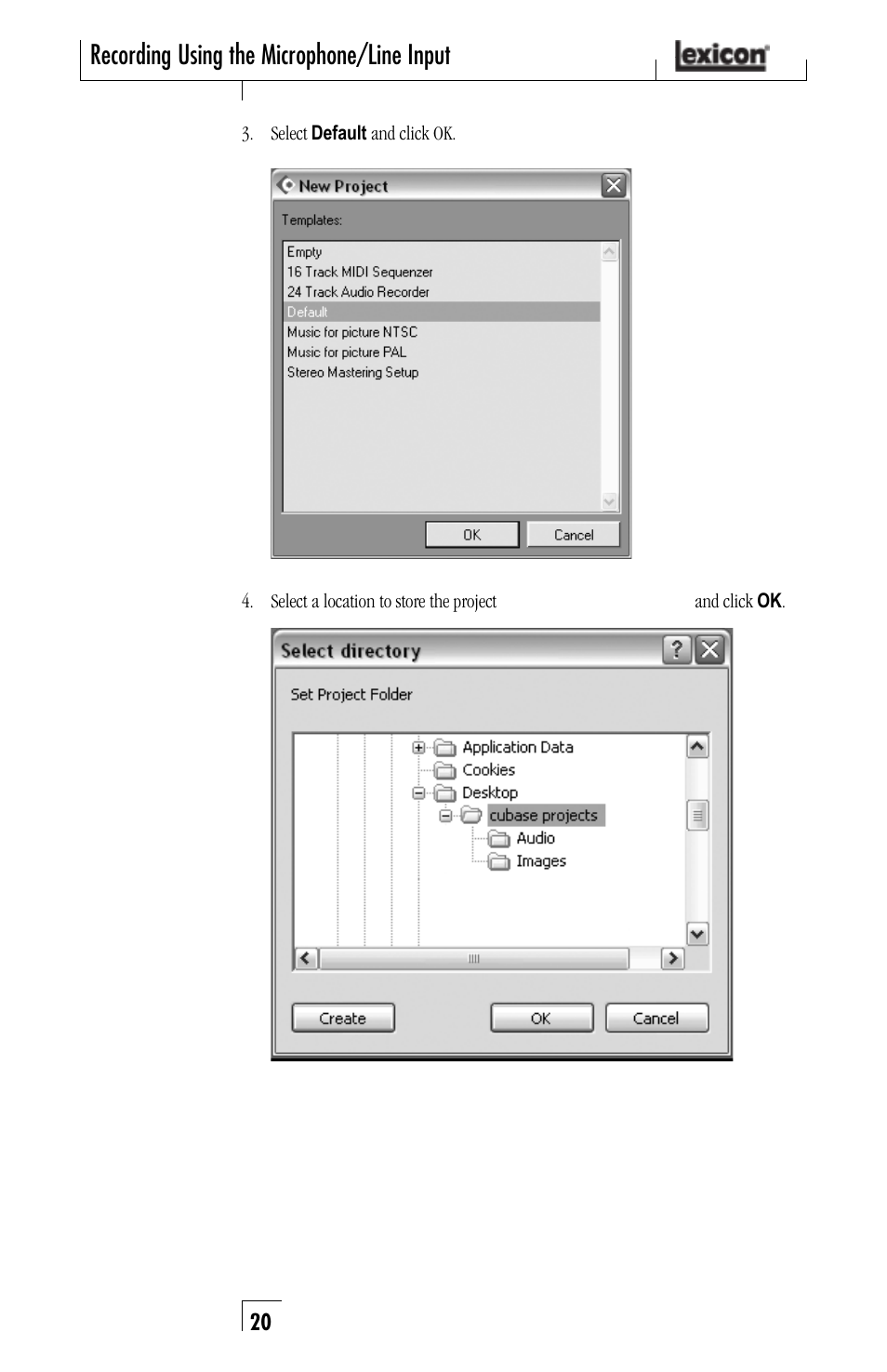 Recording using the microphone/line input | Lexicon Lambda Desktop Recording Studio User Manual | Page 20 / 36