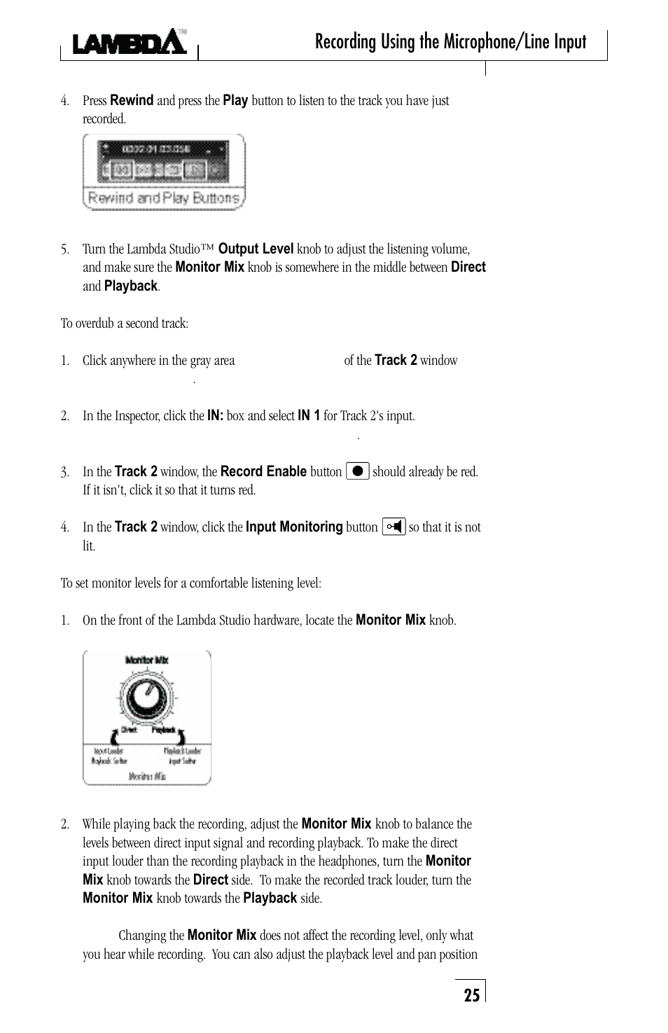 Recording using the microphone/line input | Lexicon Lambda Desktop Recording Studio User Manual | Page 25 / 36