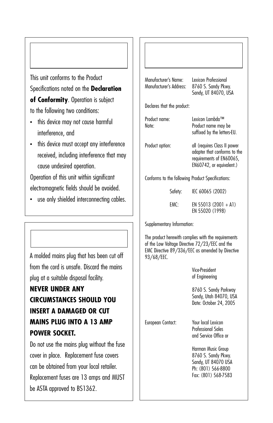 Important safety instructions, Use only shielded interconnecting cables | Lexicon Lambda Desktop Recording Studio User Manual | Page 3 / 36