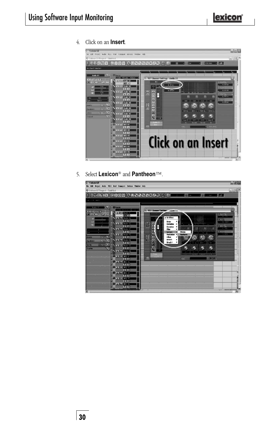 Using software input monitoring | Lexicon Lambda Desktop Recording Studio User Manual | Page 30 / 36