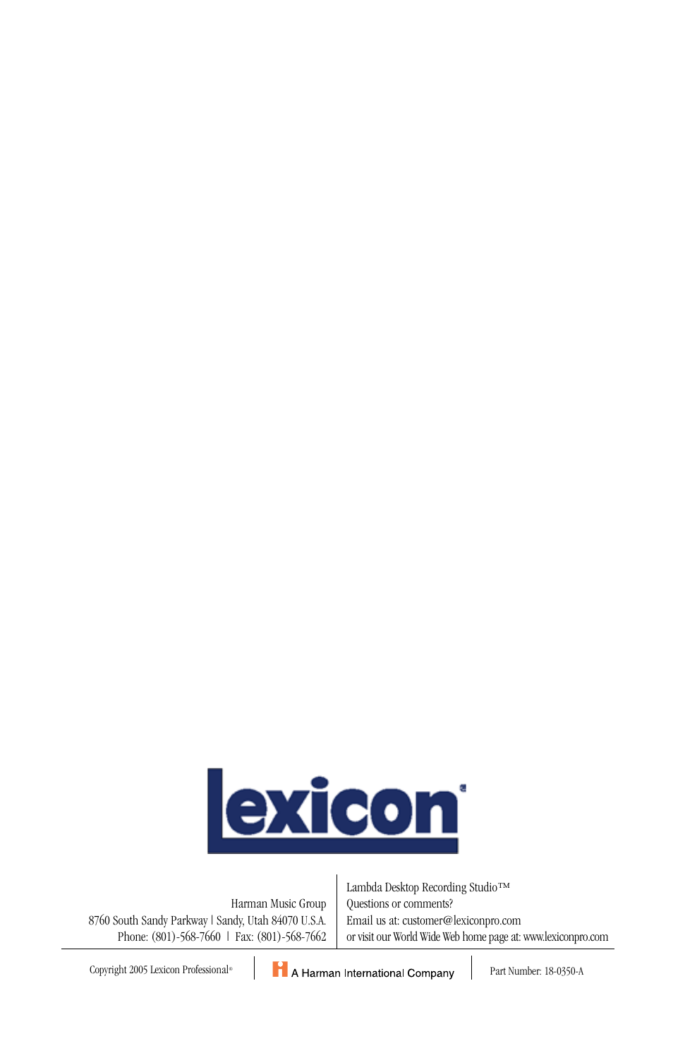 Lexicon Lambda Desktop Recording Studio User Manual | Page 36 / 36
