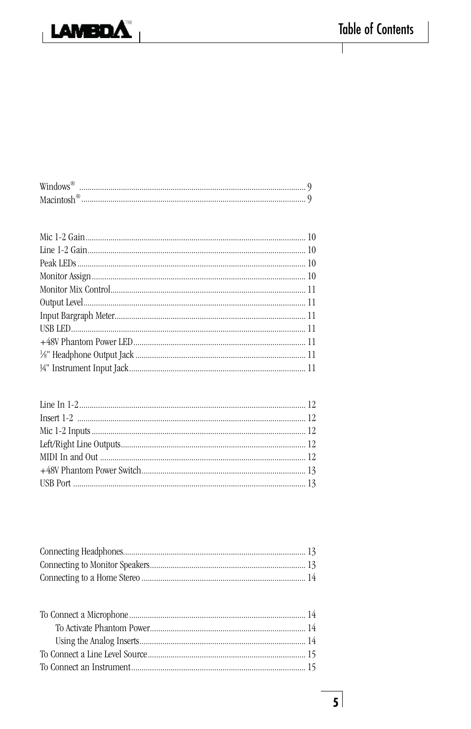 Lexicon Lambda Desktop Recording Studio User Manual | Page 5 / 36